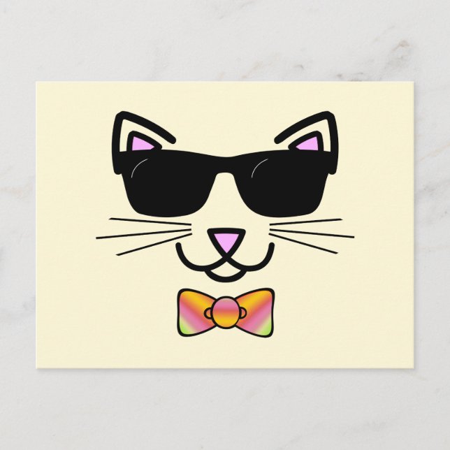 Cartão Postal Gato legal com óculos de sol e uma BowTie (Frente)