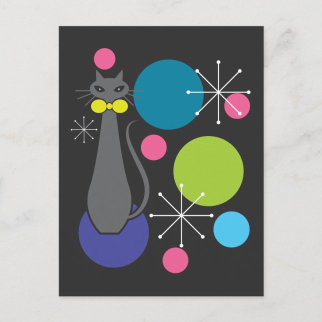 Cartão Postal Gato Legal do Meio século Era Atômica do Estilo Re (Frente)