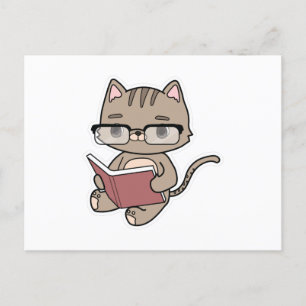 Cartão Postal Gato lendo livro em Reading