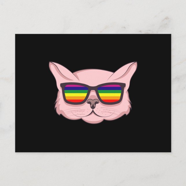 Cartão Postal Gato LGBT com óculos Sunitas Orgulho LGBT Mês LGBT (Frente)