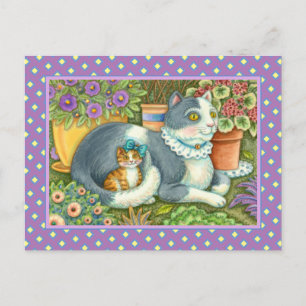 CARTÃO POSTAL GATO-MÃE E COZINHA, FLORES, ARCOS E LAÇA