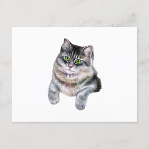 Cartão Postal Gato Malhado Cinza Aquarela Fofinho