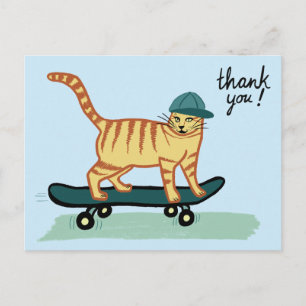 Cartão Postal Gato Malhado de Skate AGRADECEMOS