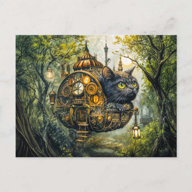 Cartão Postal Gato mecânico místico (Frente)