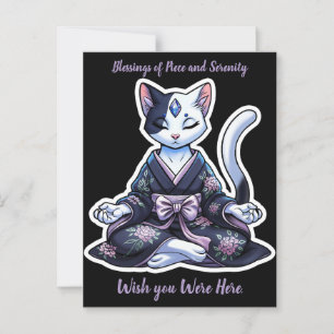 Cartão Postal Gato Meditativo Místico em Kimono Floral