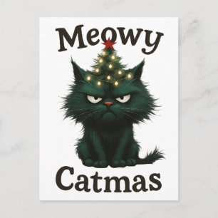 Cartão Postal Gato Meowy Catmas Mal-humorado