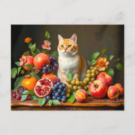 Cartão Postal Gato Mestre Entre Frutas e Flores