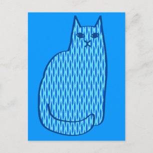 Cartão Postal Gato Moderno do Século médio, Cobalto e Azul Claro