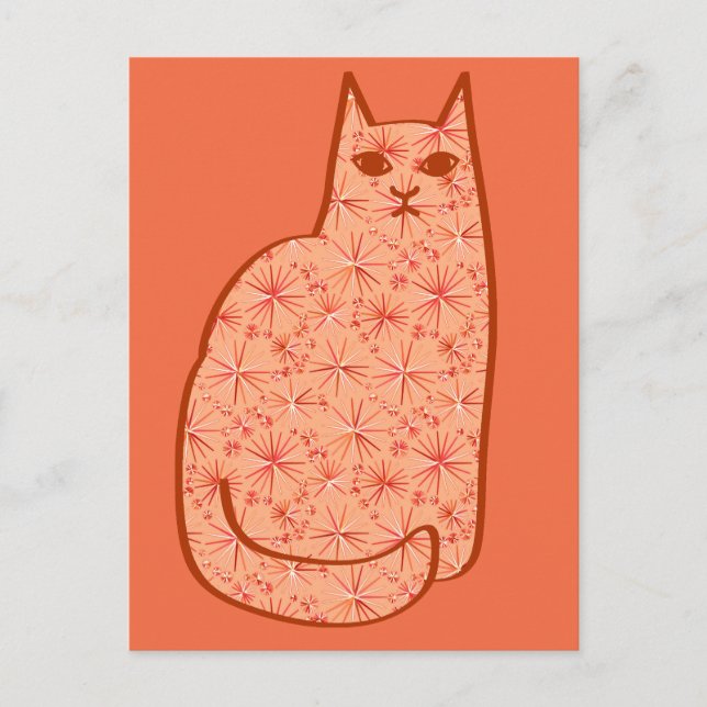 Cartão Postal Gato Moderno do Século médio, Laranja Coral e Bran (Frente)