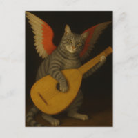 Gato Músico Alado Tocando Alaúde Arte