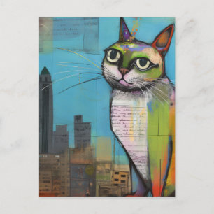Cartão Postal Gato na Colagem da Cidade