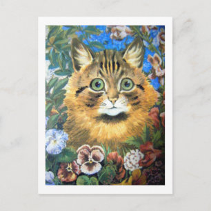 Cartão Postal Gato na flor, Louis Wain