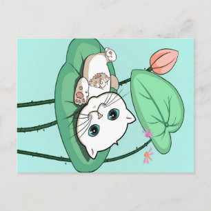 Cartão Postal Gato Na Folha, Gatinho Engraçado, Dando Ideia