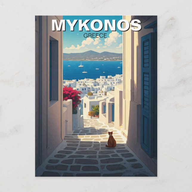 Cartão Postal Gato na Grécia Mykonos Cyclades Viagem (Frente)