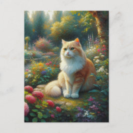 Cartão Postal Gato na Linda Tela de Jardim