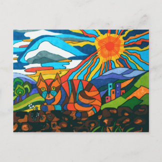 Cartão Postal Gato na Parede