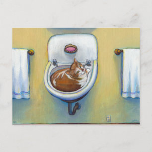 Cartão Postal Gato na pia pintando diversão, arte caprichosa
