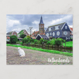 Cartão Postal Gato na vila tradicional de pesca