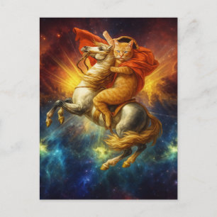 Cartão Postal Gato Napoleão Montando Cavalo Através da Galáxia