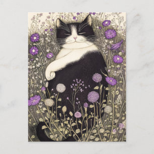 Cartão Postal Gato nas Flores