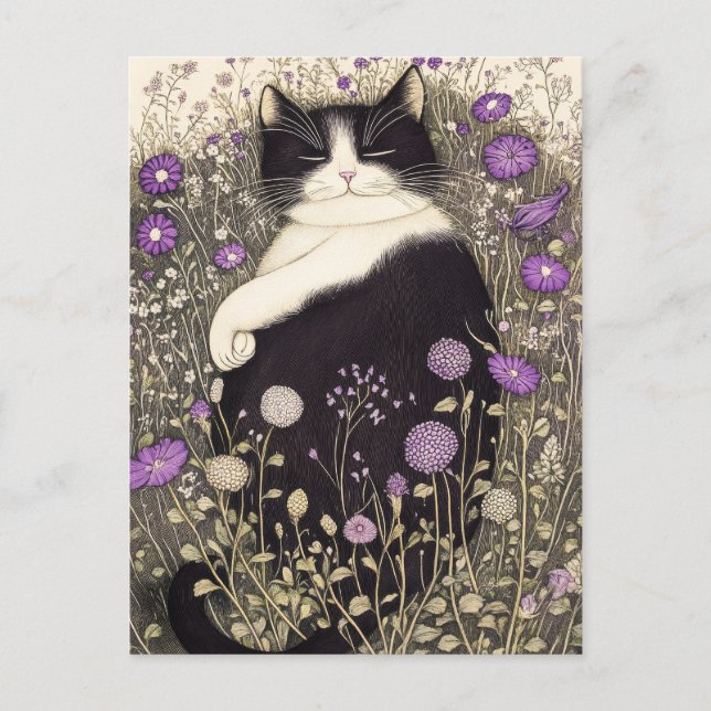 Cartão Postal Gato nas Flores (Frente)