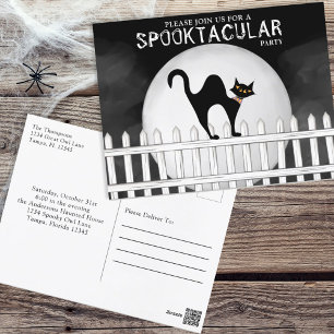 Cartão Postal Gato Negra Branca de Halloween Spooktacular Spooku
