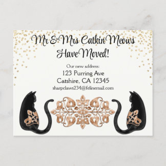 Cartão Postal Gato Negro Clássico, Mudamos, Novo Endereço