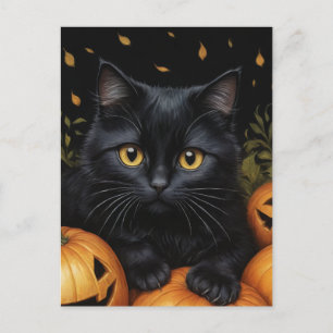 Cartão Postal Gato Negro de Halloween
