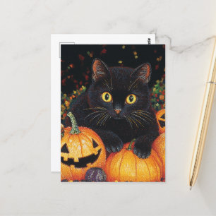 Cartão Postal Gato Negro de Halloween