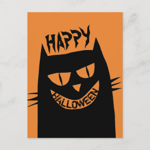 Cartão Postal Gato Negro de Halloween assustador