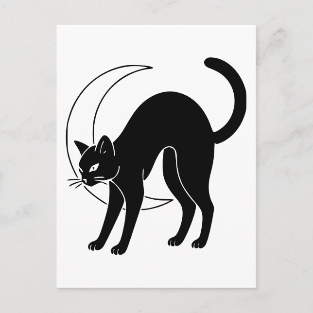 Cartão Postal Gato Negro e Arte da Lua Crescente (Frente)