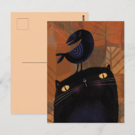 Cartão Postal Gato Negro e Corvo