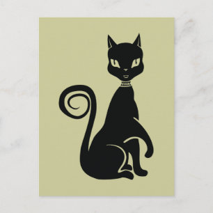 Cartão Postal Gato Negro Elegante