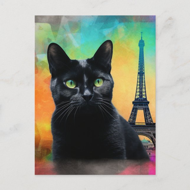 Cartão Postal Gato Negro em Paris (Frente)