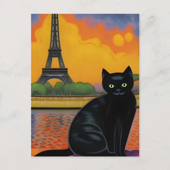 Cartão Postal Gato Negro em Paris (Frente)