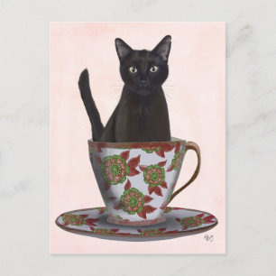 Cartão Postal Gato Negro em Teacup