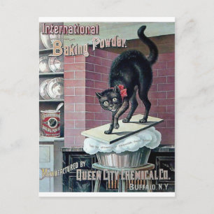 Cartão Postal Gato negro engraçado vintage assando poster