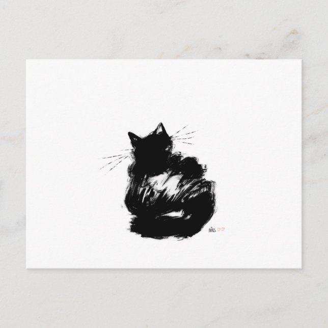 Cartão Postal Gato Negro Enigmático (Frente)