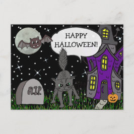 Cartão Postal Gato Negro Feliz Halloween