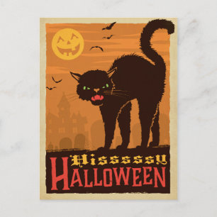 Cartão Postal Gato Negro Halloween