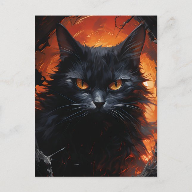 Cartão Postal Gato Negro Halloween (Frente)