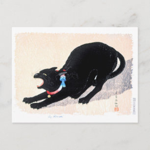 Cartão Postal Gato Negro Hissing - Hiroaki Takahashi - Art Gato