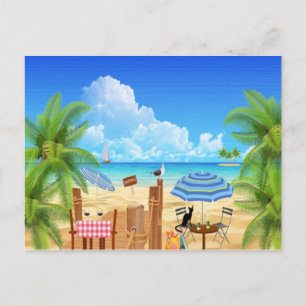 Cartão Postal Gato Negro Na Praia