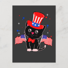 Cartão Postal Gato Negro Patriótico dos EUA