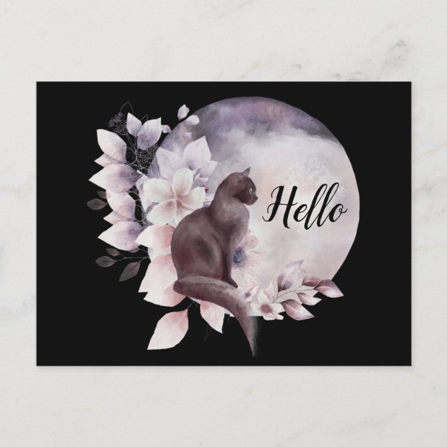 Cartão Postal Gato Negro por uma lua cheia de magia (Frente)