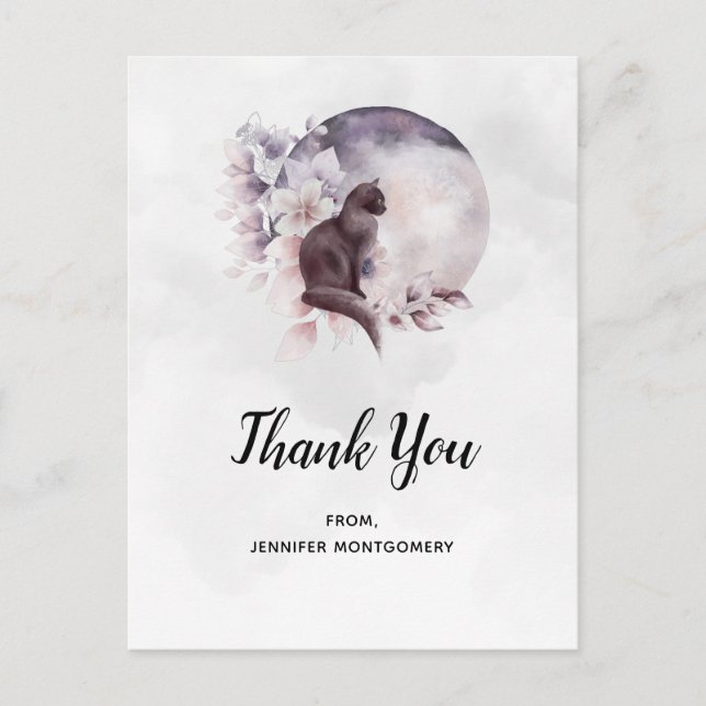 Cartão Postal Gato Negro por uma Lua Mágica e Completa Obrigado (Frente)