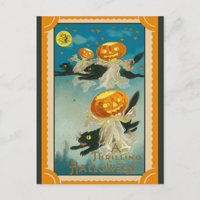 Cartão Postal Gato Negro Pumpkin Vintage Halloween (Frente)
