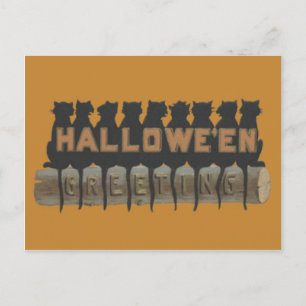 Cartão Postal Gato Negro Sentado Na Sombra Do Log