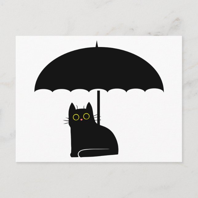 Cartão Postal Gato Negro sob guarda-chuva (Frente)