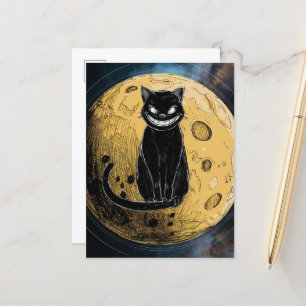 Cartão Postal Gato Negro sorri na Lua